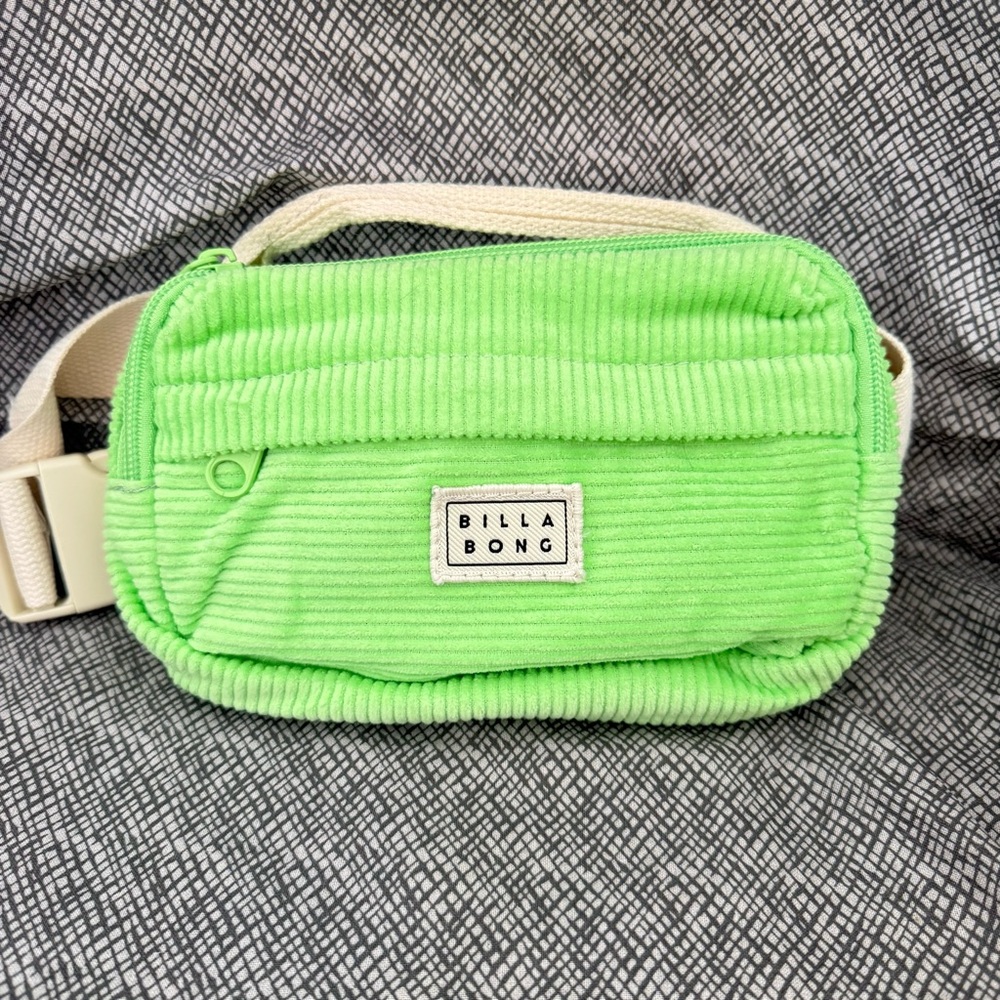 NWOT Billabong Neon Lime Corduroy Waist Bag with Cream Strap